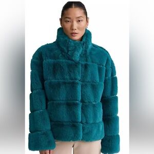 NVLT Teal Faux Fur Plush Jacket - Women